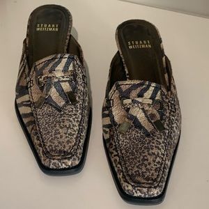Stuart Weitzman Slip On Leopard Kitten Heel Mules